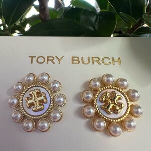 These are Tory Burch Kira Pearl Stud Earrings,